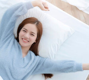 Happiness,beautiful,asian,woman,smile,morning,wakeup,on,white,bed