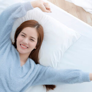 Happiness,beautiful,asian,woman,smile,morning,wakeup,on,white,bed